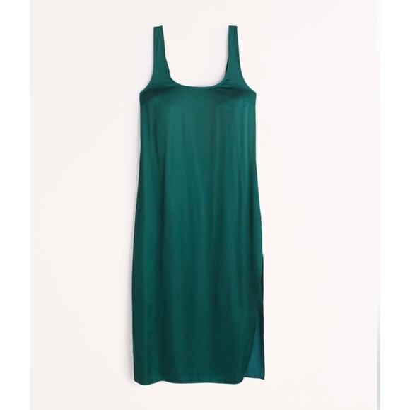 Abercrombie & Fitch Green Satin Midi Slip Dress w/ Side Slit Size Small - Picture 1 of 8